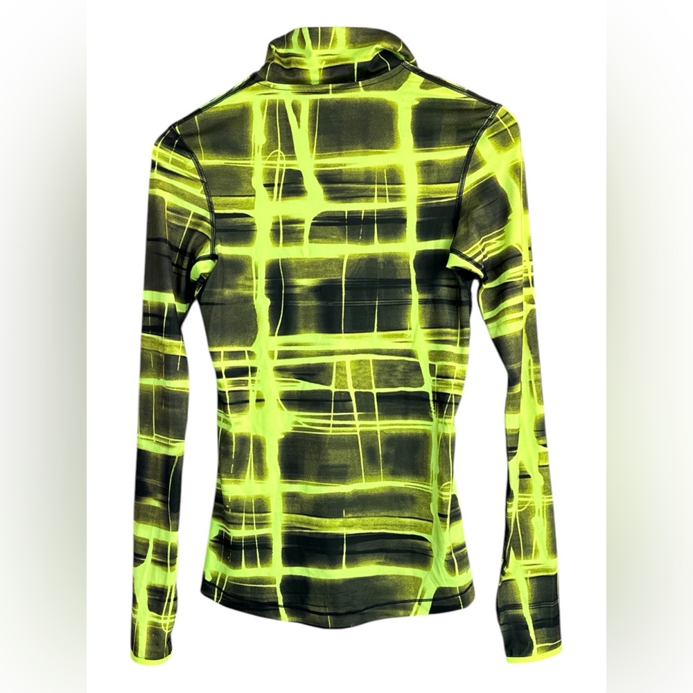 Nike Pro Running Top Womens Small Neon Yellow Black Quarter Zip Thumbhole Layer - Picture 2 of 4